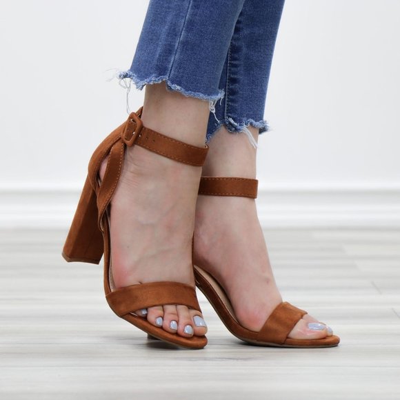 Faux Suede Open Toe Block High Heel Sandals - Picture 4 of 12